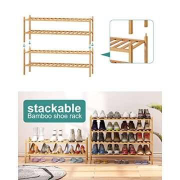 viewcare Bamboo Shoe Rack, 4-Tier Functional Storage Solution