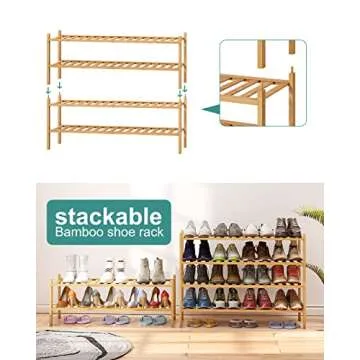 viewcare Bamboo Shoe Rack, 4-Tier Functional Storage Solution
