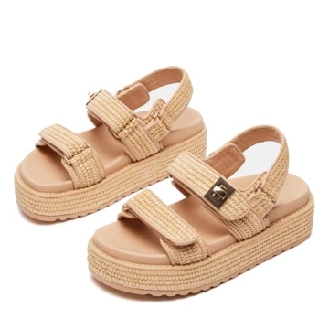 SOVANYOU Raffia Platform Sandals - Comfortable Woven Summer Footwear with Buckle Design