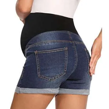 Foucome Maternity Denim Shorts Over Bump Ripped Distressed Folded Hem Blue Jean Shorts Comfy Summer Pregnancy Shorts