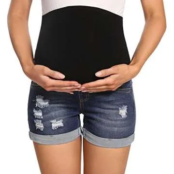 Foucome Maternity Denim Shorts Over Bump Ripped Distressed Folded Hem Blue Jean Shorts Comfy Summer Pregnancy Shorts