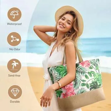 Trifabricy Beach Bag - Stylish Large Tote with Zipper