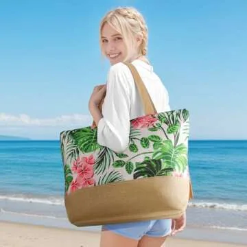 Trifabricy Beach Bag - Stylish Large Tote with Zipper