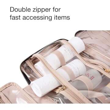 BAGSMART Toiletry Bag Travel Bag with Hanging Hook, Water-resistant Makeup Cosmetic Bag Travel Organizer for Accessories, Shampoo, Full-size Container, Toiletries (Camel, Medium)