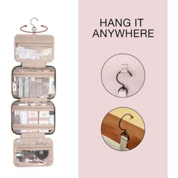 BAGSMART Toiletry Bag Travel Bag with Hanging Hook, Water-resistant Makeup Cosmetic Bag Travel Organizer for Accessories, Shampoo, Full-size Container, Toiletries (Camel, Medium)