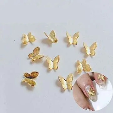 20 Pcs/Bag Nail Manicure 3D Metal Fash Butterfly Decoration Gold Alloy Jewelry Nail Tool Nail Art Nail Decoration DIY Tool