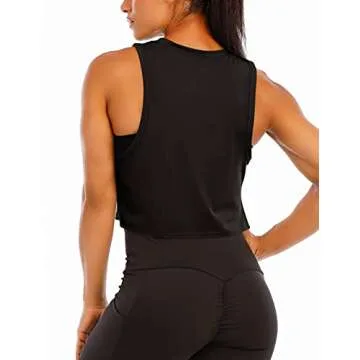 Haola Women's Loose Sleeveless Cropped Muscle Open Side Yoga Tops Workout Cool T-Shirt Running Short Tank Crop Tops Cropped Black S