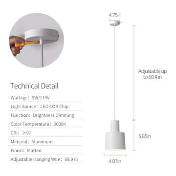 Aisilan Pendant Light Fixture - Dimmable Modern Chandelier