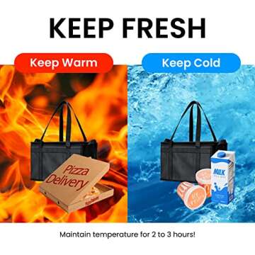 NZ home Insulated Cooler Bag and Food Warmer (Large, 2 pack) for Food Delivery & Grocery Shopping with Zippered Top, Black