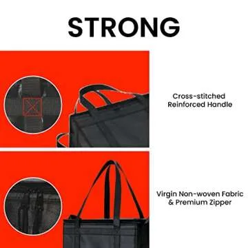 NZ home Insulated Cooler Bag and Food Warmer (Large, 2 pack) for Food Delivery & Grocery Shopping with Zippered Top, Black