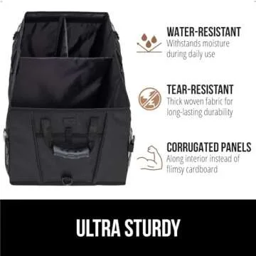 GORILLA GRIP Large Capacity Sturdy Trunk Storage Organizer, Slip and Water Resistant Collapsible Organization Container for Car Sedan or SUV, Multi Compartment Container Box Vehicle Accessories, Black