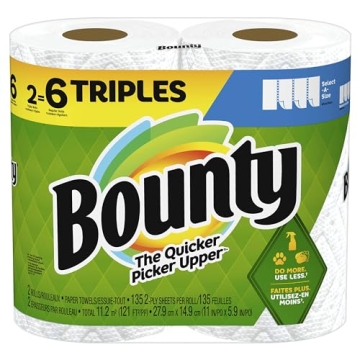 Bounty Select-A-Size Paper Towels, White, 2 Triple Rolls = 6 Regular Rolls (Pack of 1)