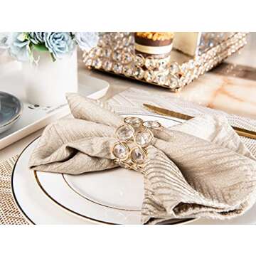 Feyarl Set of 4 Crystal Napkin Rings Sparkly Bling Napkin Holders Table Dinner Napkin Holder for Wed...