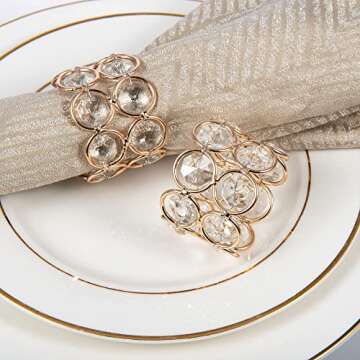 Feyarl Set of 4 Crystal Napkin Rings Sparkly Bling Napkin Holders Table Dinner Napkin Holder for Wedding Centerpieces Special Occasions Celebration Festival Decoration