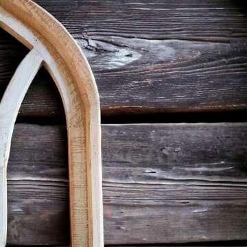 Farmhouse Wooden Wall Windows Set of 2 -Rustic Cathedral Wood Windows- Dandelion