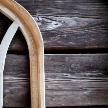 Farmhouse Wooden Wall Windows Set of 2 -Rustic Cathedral Wood Windows- Dandelion