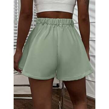 Verdusa Women's Elastic High Waist Pleated Wide Leg Shorts with Pocket Mint Green L