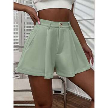 Verdusa Women's Elastic High Waist Pleated Wide Leg Shorts with Pocket Mint Green L