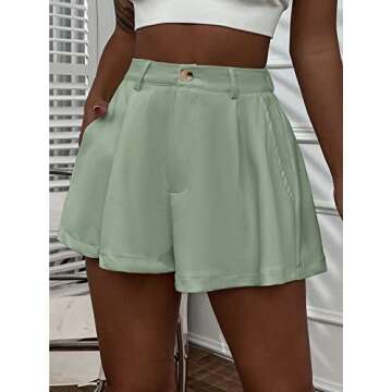 Verdusa Women's Elastic High Waist Pleated Wide Leg Shorts with Pocket Mint Green L