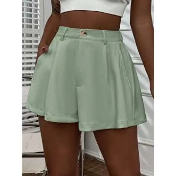 Verdusa Women's Elastic High Waist Pleated Wide Leg Shorts with Pocket Mint Green L