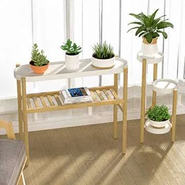 Wisuce Bamboo Indoor Plant Stand, 2 Tier Design