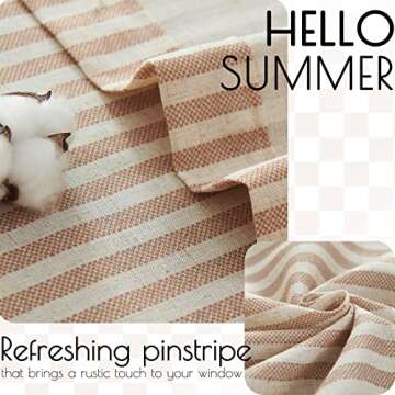 jinchan Tab Top Linen Kitchen Curtains 24 Inch Striped Tier Curtains Ticking Stripe Small Drapes for Living Room Bathroom Cafe Small Window Farmhouse Rustic Pinstripe Rod Pocket 2 Panels Tan