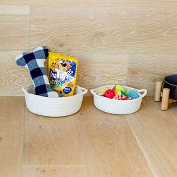 NaturalCozy 5-Piece Round Small Woven Baskets Set– Cotton Rope Baskets for Organizing! Montessori Toys, Fruits Remotes Key Tray Bowl for Entryway Desk, Shallow Catchall Home Décor, Cat Dog Bin Gift