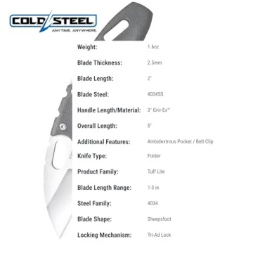 Cold Steel Mini Tuff Lite Compact EDC Folding Knife