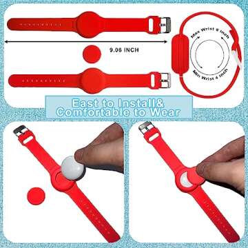 Kids Waterproof AirTag Bracelet, Silicone Case Compatible with Apple AirTag Holder, Hidden Wristband Case for Air Tag GPS Tracker Band for Child Toddler, Anti-Lost Adjustable(Red)