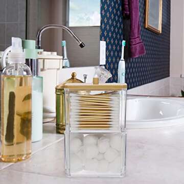 Hipiwe 2-Tier Clear Acrylic Q-tip Dispenser Holder