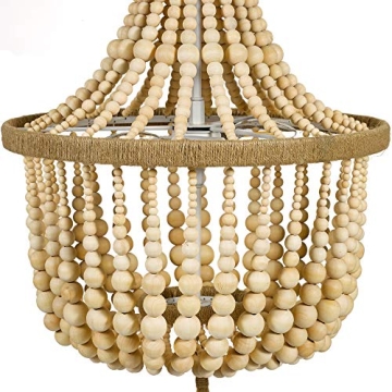 Stylish Wood Bead Pendant Chandelier with LED Bulbs