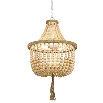 Stylish Wood Bead Pendant Chandelier with LED Bulbs