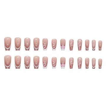 MISUD Press on Nails Long Coffin Fake Nails Glossy Glue on Nails Pink Acrylic Nails Ballerina Artifi...