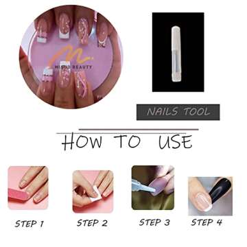 MISUD Press on Nails Long Coffin Fake Nails Glossy Glue on Nails Pink Acrylic Nails Ballerina Artificial Nails Bling Glitter French Tip Stick on False Nails with Desgin 24 pcs