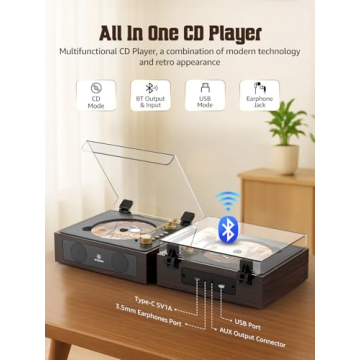 Retro Portable Bluetooth CD Player with Remote and Speakers