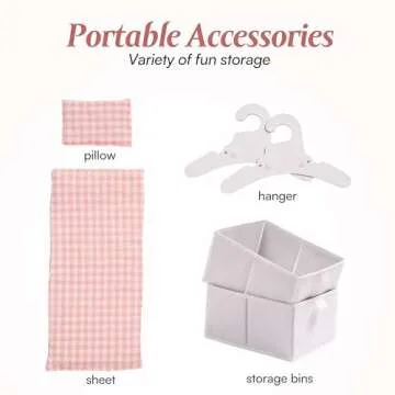 ROBOTIME Baby Doll Crib, Wooden Doll Bed, Toy Baby Crib with Storage, Bedding, and Wooden Hooks, Doll Crib Fits Dolls up to 21", Doll Furniture for American Girls Ages 3+ (Pink)