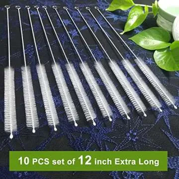 Straw Cleaner Brush Extend 12 inch, Extra Wide 12mm diam Pipe Cleaners, Extra Long Straw Brush for Sippy Cup, Water Bottle and Tubes, Drinking Straw Cleaning Brush Set 10 Pack