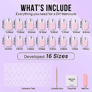 French Tip Press On Nails - BTArtbox 30 PCS Almond Fake Nails, Fit Perfectly & Natural Reusable Silver Outline Soft Gel Nails with Nail Glue and Jelly Glue in 16 Sizes, Rock Me