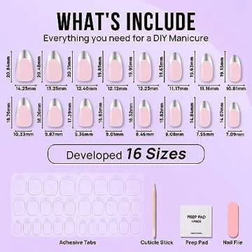 French Tip Press On Nails - BTArtbox 30 PCS Almond Fake Nails, Fit Perfectly & Natural Reusable Silver Outline Soft Gel Nails with Nail Glue and Jelly Glue in 16 Sizes, Rock Me