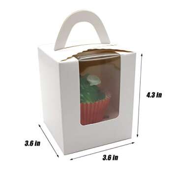50 Pcs White Paper Cupcake Gift Boxes with Window & Handle for Parties