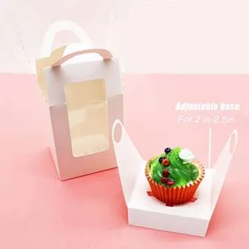 50 Pcs White Cupcake Boxes with Handle and Window