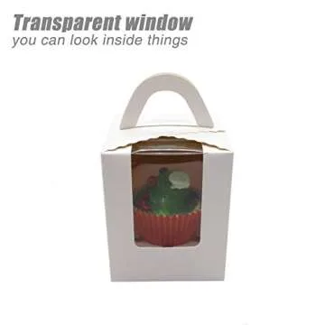 50 Pcs White Cupcake Boxes with Handle and Window
