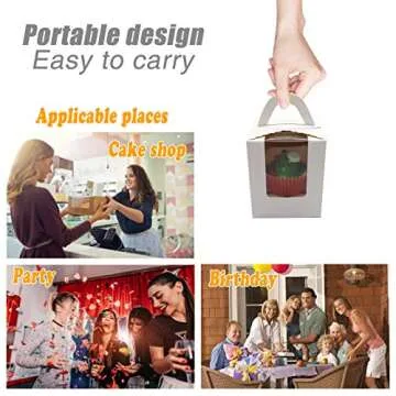 50 Pcs White Cupcake Boxes with Handle and Window