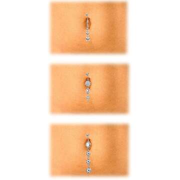 JOERICA 3Pcs 14G 316L Stainless Steel Belly Button Rings for Women Flower CZ Dangle Belly Button Rings Navel Piercing Jewelry