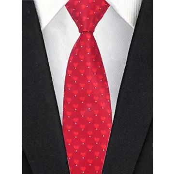 Elfeves Men's Red Tie Sweet Heart Pattern For Events