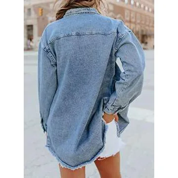 Dokotoo Women's Oversized Button Down Denim Jacket – Trendy and Versatile
