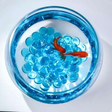 CYS EXCEL Light Blue Glass Gemstone Beads Vase Fillers (1 LB) Flat Marble Beads Multiple Color Choices Aquarium Decor Rocks Floral Stones Decorative Mosaic Glass Gem Pebbles (Approx. 85~100 PCS)