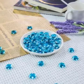 CYS EXCEL Light Blue Glass Gemstone Beads Vase Fillers (1 LB) Flat Marble Beads Multiple Color Choices Aquarium Decor Rocks Floral Stones Decorative Mosaic Glass Gem Pebbles (Approx. 85~100 PCS)