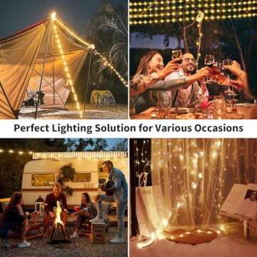 Camping Lights String,29.5Ft 4 in 1 Outdoor String Lights with 8 Modes Adjustable,Rechargeable Led String Lights,IP44 Portable Camping Lantern Emergency Light for Hiking,Tent,Yard,Christmas Decor