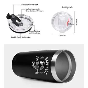 Qtencas New Dad Gifts Happy 1st Father's Day Stainless Steel Insulated Travel Tumbler (20oz, Black)
